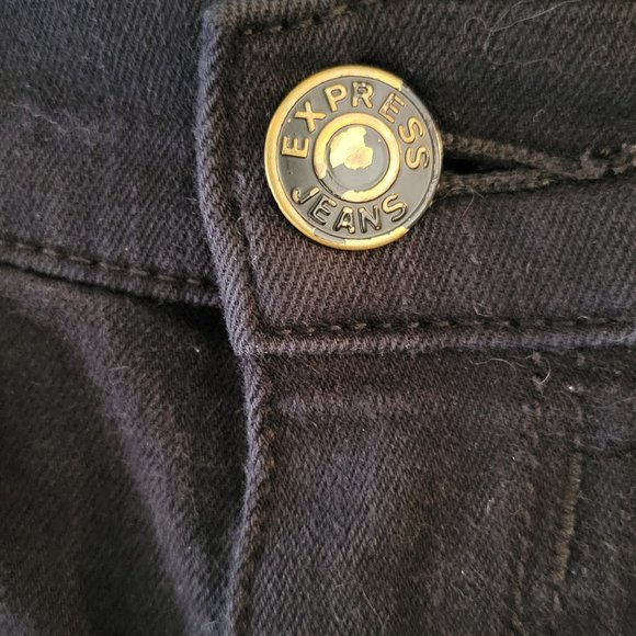 EXPRESS BLACK MID RISE BLACK DARK WASH JEGGING LEGGING SKINNY JEANS 8R - Picture 4 of 4